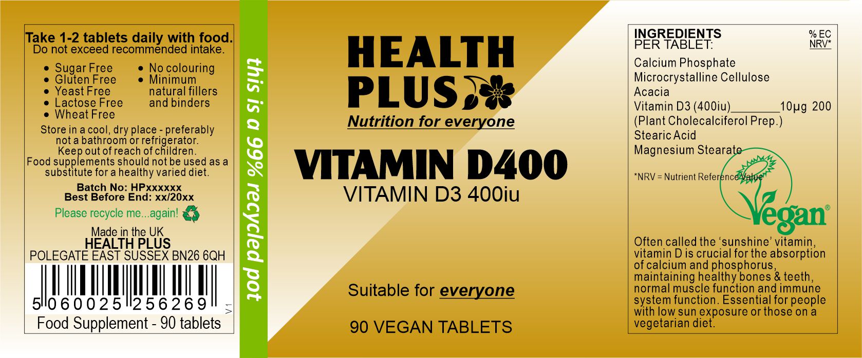 Health + Plus Ltd > Vitamin D > Vitamin D400 400iu's of vitamin D3